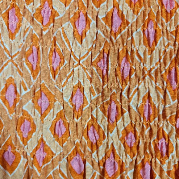 Croft & Barrow Sleeveless Smocked Geometric Midi Dress PXXL Orange Pink Pockets - Picture 6 of 13